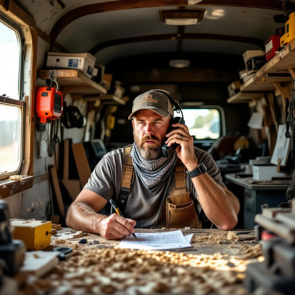 tree service worker on phone